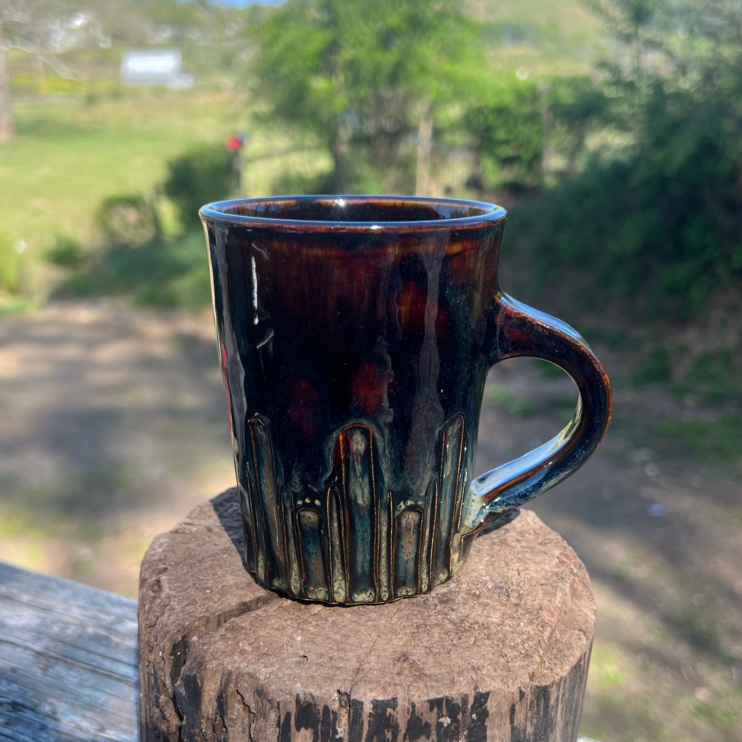Carved Coffee Mug Handmade Pottery