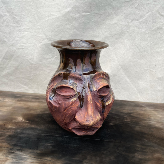 Iron and Ash Face Vessel Handmade Pottery