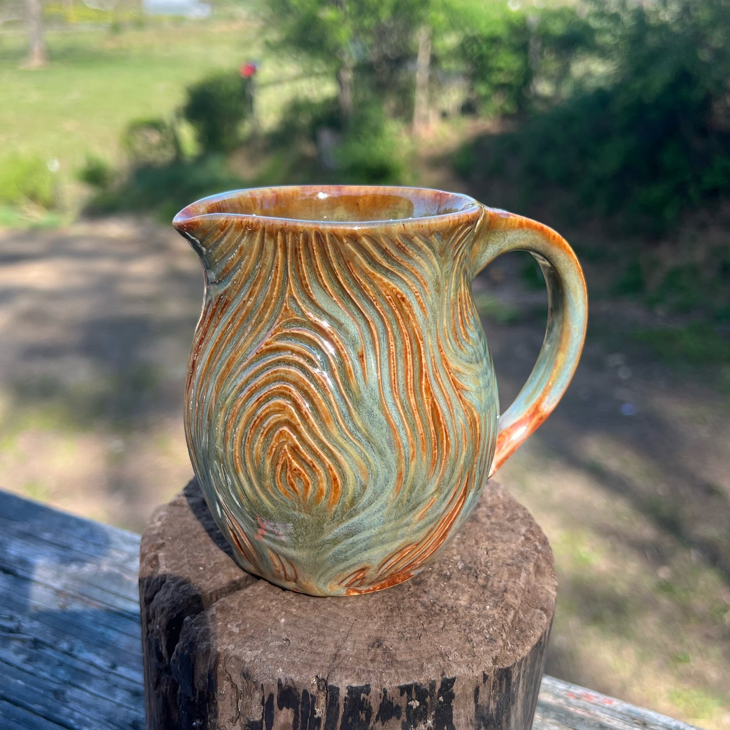 Carved Creamer Handmade Pottery