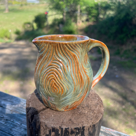 Carved Creamer Handmade Pottery