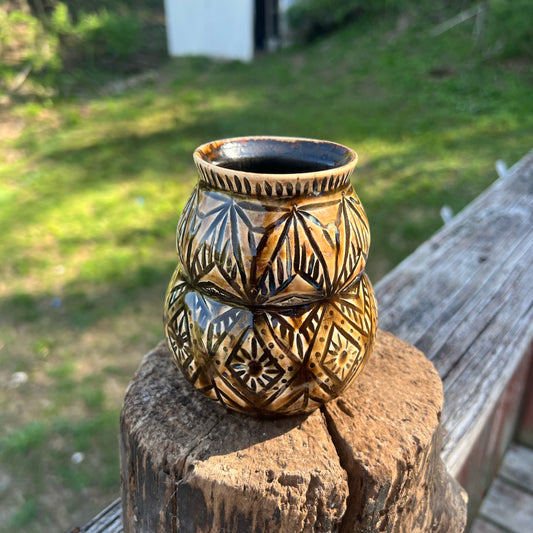 Double Bubble Carved Bud Vase Handmade Pottery