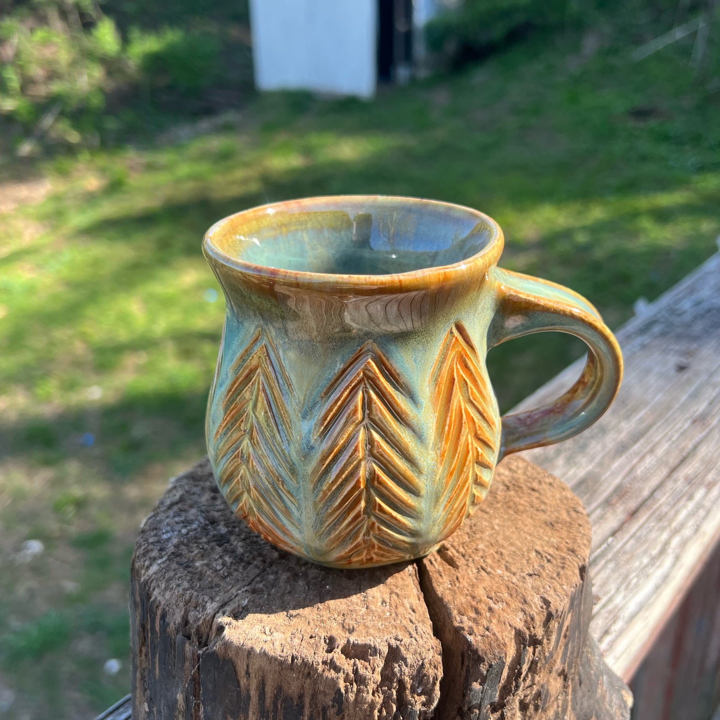 Carved Coffee Mug Handmade Pottery