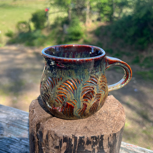 Carved Coffee Mug Handmade Pottery