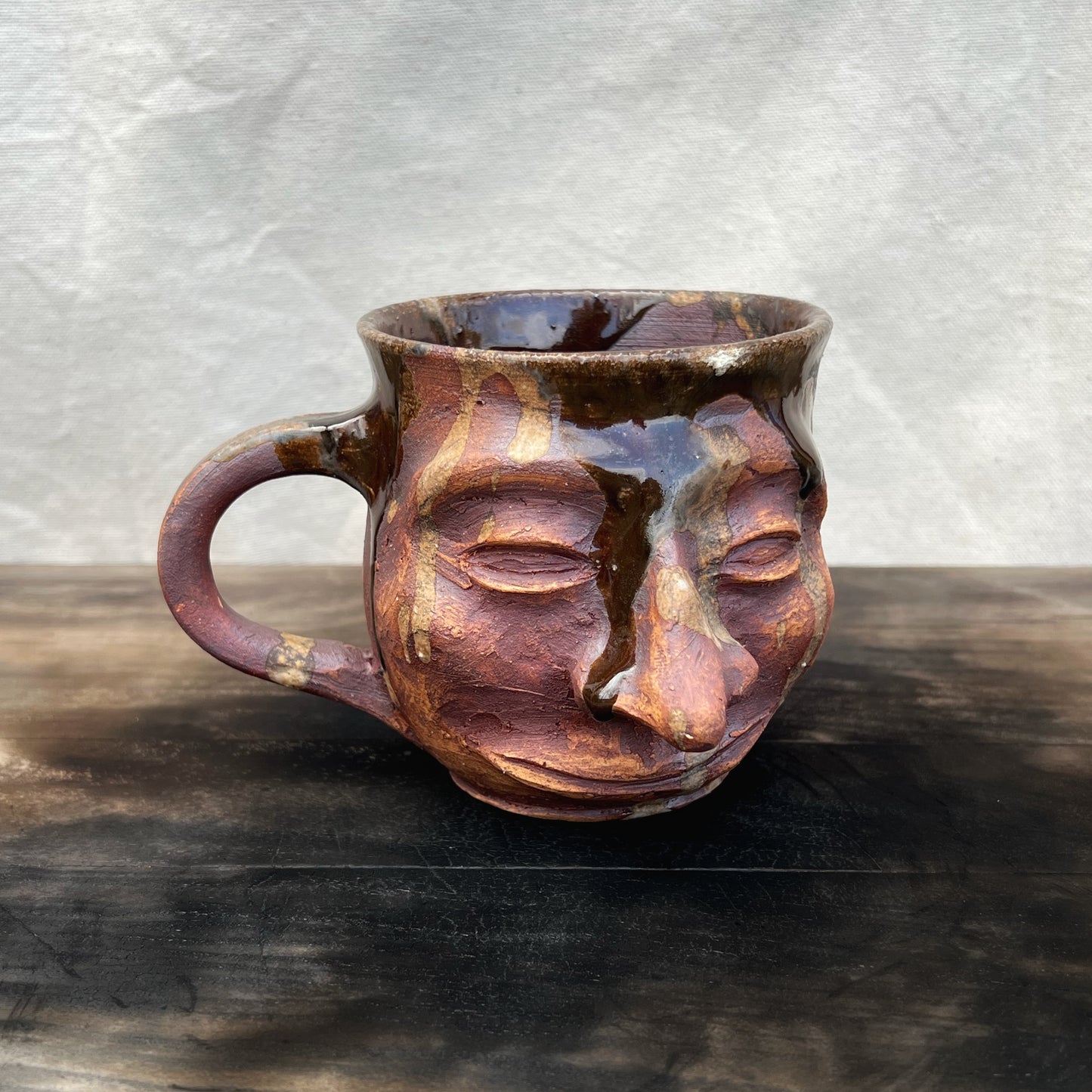 Iron and Ash Face Mug Handmade Pottery