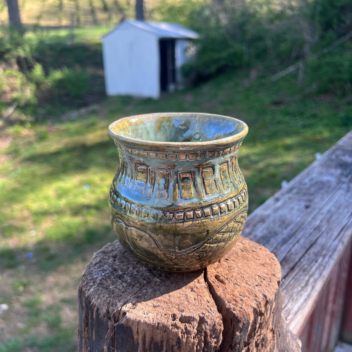 Carved Snake Pot Handmade Pottery