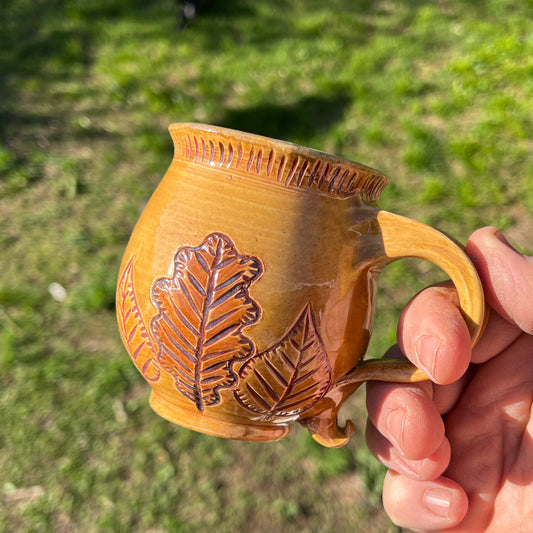 Carved Coffee Mug Handmade Pottery